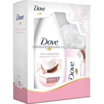 Dove Coconut sprchový gel 250 ml + toaletní mýdlo 100 g + žínka dárková sada