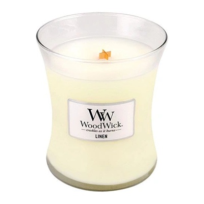 WoodWick Linen ароматна свещ с дървен фитил 275 гр
