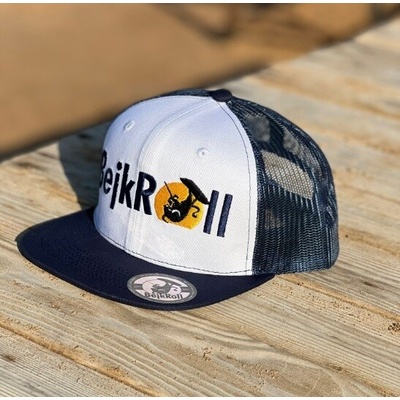 BejkRoll Snap Trucker White Navy rovné logo