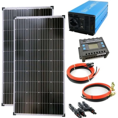 Solartronic Пълен комплект 2x140W соларен модул, Инверотр 1000W, Контролер 20A, кабели и букси (SET280W-TS1000)