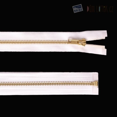 Zip mosadzný deliteľný biely 70 cm