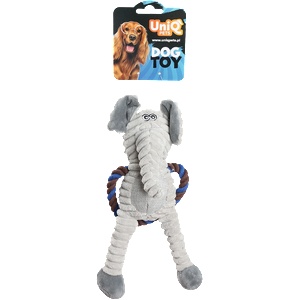 Uniq Pets Ropy Elephant - плюшена играчка за куче с въжен ринг и пищялка, 31 см