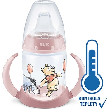 Nuk dojčenská fľaša na učenie Medvedík Pú s kontrolou teploty 150 ml ružová