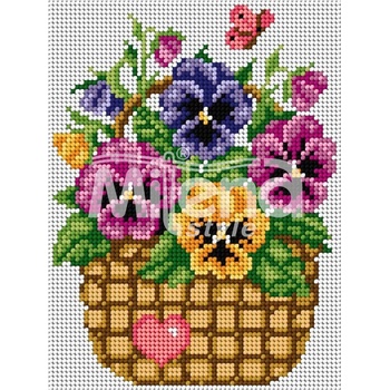 Image 1 of Milena Style Кошница с теменужки - гоблен с щампа без конци