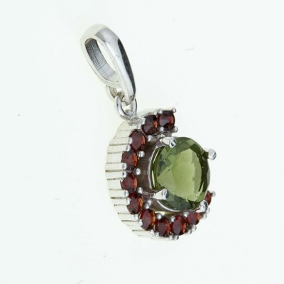 My Moldavite Stříbrný přívěsek s vltavínem a granáty 289G