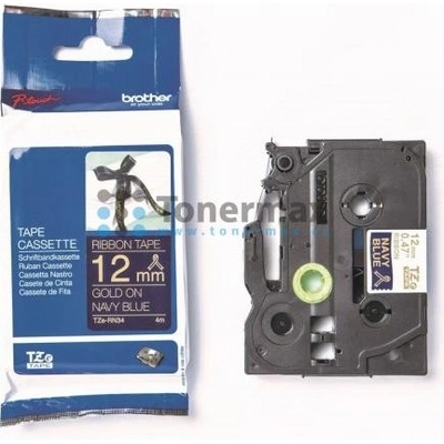 Brother TZe-RN34, 12 mm, námornická modrá textilní páska, stuha / zlatý tisk originální