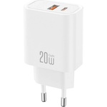 XO CE40 мрежово зарядно устройство с USB+Type-C изход, 20 W, PD бързо зареждане, БЯЛО (XO-CE40)