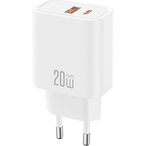XO CE40 мрежово зарядно устройство с USB+Type-C изход, 20 W, PD бързо зареждане, БЯЛО (XO-CE40)