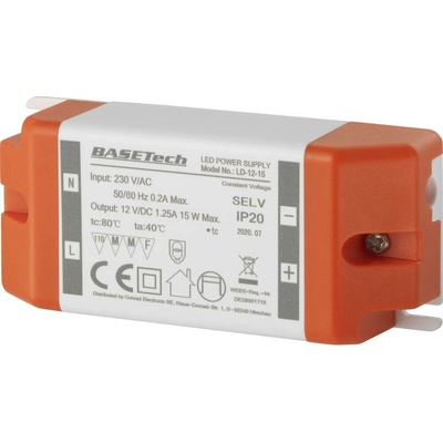 Basetech LD-12-15 napájecí zdroj pro LED konstantní napětí 15 W 1.25 A schválení nábytku , přepětí , montáž na nehořlavé
