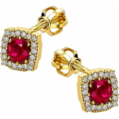 Zlaton Náušnice žluté zlato čtverec pecky 1.55g s rubínem a diamanty 0.124ct 000252009233