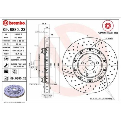 BREMBO brzdový kotúč 09.8880.23, súprava 2 ks