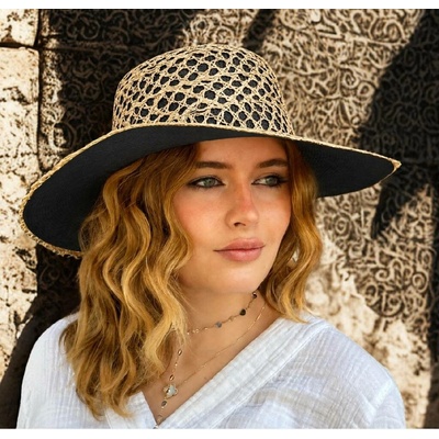 Krumlovanka letní dámský luxusní slaměný klobouk Big Brim Handcrafted Co-14012 černý