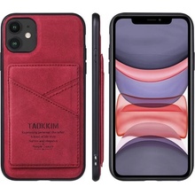 Pouzdro Taokkim z PU kůže s kapsou v retro stylu iPhone 11 Pro Max - červené