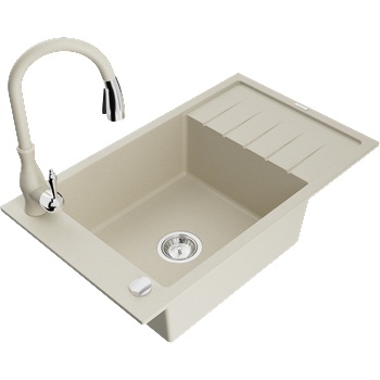 Mexen Elias мивка от гранит, 1-камерна с отцедник и кухненска батерия Savita, бежова - 6511-69-672601-69 (6511-69-672601-69)