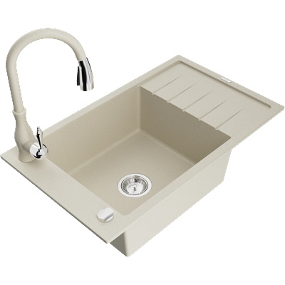 Mexen Elias мивка от гранит, 1-камерна с отцедник и кухненска батерия Savita, бежова - 6511-69-672601-69 (6511-69-672601-69)