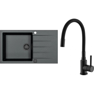 Alveus seta23232 - Кухненска мивка cadit+смесител за мивка mintas 34 см гранит/черен (av0137)