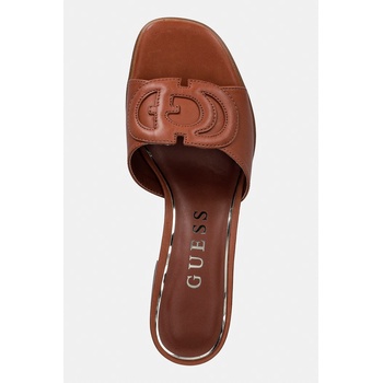 Guess чехли с дебел ток дамски от кожа CERINNA (FLJCNN.LEA03.BROWN)