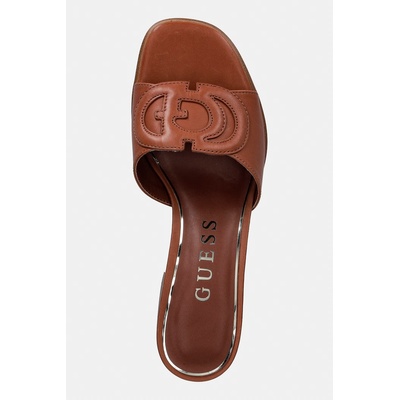 Guess чехли с дебел ток дамски от кожа CERINNA (FLJCNN.LEA03.BROWN)
