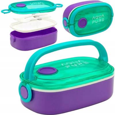 Astra Aqua Pure raňajkový Box fialovo-zelená 900 ml s príborom