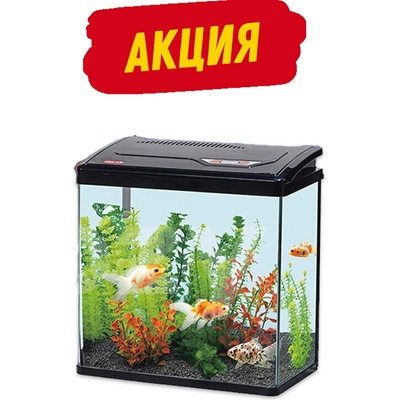 Аквариум за риби 24л с помпа, филтър, led, капак-черен и бял (py-380)