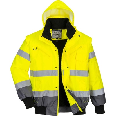 Portwest bunda Bomber Hi Vis Contrast C465 odnímatelné rukávy reflexní žltá/sivá