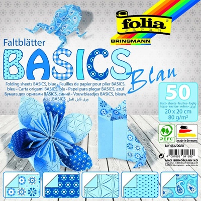 Folia Bringmann Origami papír Basics 80g/m2 50 listů 20x20 cm Modrá