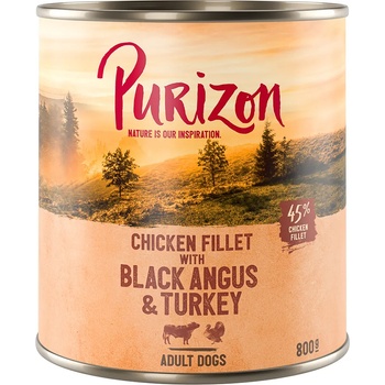 Purizon 6х800г Adult Purizon, консервирана храна за кучета - говеждо черен ангъс и пуешко
