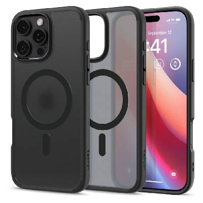 Удароустойчив кейс с MagSafe пръстен за iPhone 16 Pro Max от Spigen Ultra Hybrid Mag - Frost Black (8809971229395)