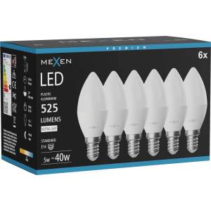 Mexen Nova 6x LED крушка E14, C37, 5W, Неутрална - 4000K, 525 lm - L102-E14-0540-01x06 (L102-E14-0540-01x06)