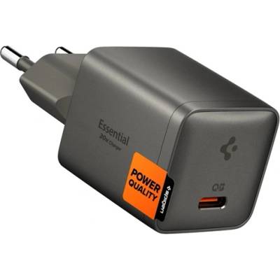 Spigen ESSENTIAL EE301EU-GAN мрежово зарядно устройство с Type-C конектор, 30 W, PD бързо зареждане, ТЪМНОСИВО ACH10447 (ACH10447)