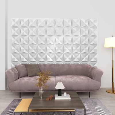 vidaXL 3D стенни панели, 48 бр, 50x50 см, оригами бяло, 12 м2 (150914)