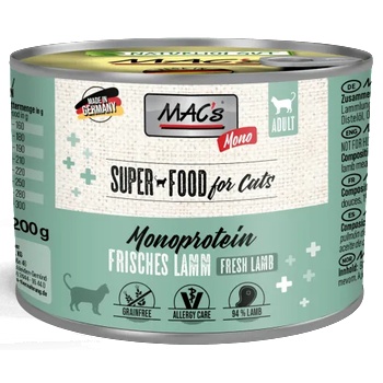 MAC's Mac’s Cat Adult Monoprotein GRAIN FREE, консерва за пораснали котки, БЕЗ ЗЪРНО, за капризни и чувствителни котки, с агне и моркови, 200 гр - Германия - 830VE