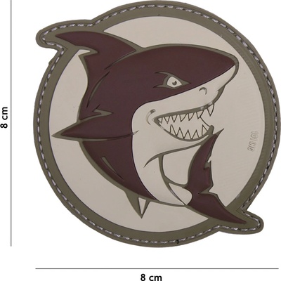 Gumová nášivka 101 Inc Attacking Shark - hnedá