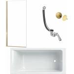 Geberit Комплект за правоъгълна вана Geberit Selnova бял 70x140 см, параван за вана Rea Elegant 70x140 см златен, сифон за вана и капак за сифон (554.384.01.1+5902557355860+58140180+58185990)
