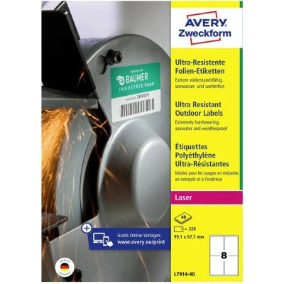 Avery-Zweckform L7914-40 Fóliové etikety 99,1 x 67,7 mm polyethylenová fólie bílá 320 ks