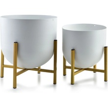 Mondex KOVOVÝ KVETINÁČ SO STOJANOM BOULE SADA 2KS 20X22 CM+16X17 CM BIELA/ZLATÁ