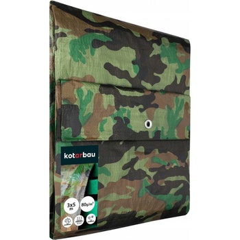 Tarpaulin plachta Khaki 3x5 m, 80 g/m, zakrývacia, oliva/kamufláž