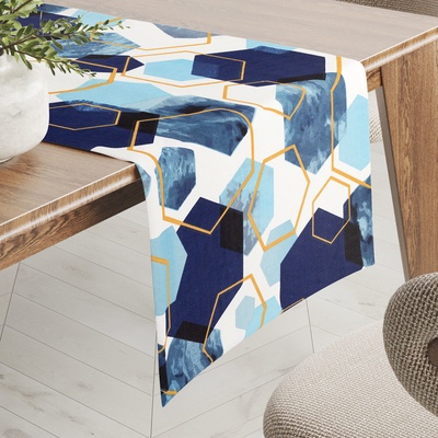 Biante bavlna běhoun Sandra SA-574 Modré hexagony na bílém 45x140 cm