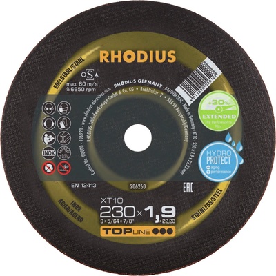 RHODIUS Extra tenký řezný kotouč XT10 230 x 1,9 x 22,23 TOPline 206260