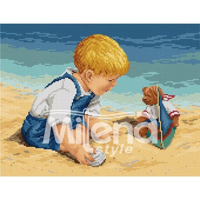 Milena Style Момченце на плажа - Печатана Aida 14 ct конци Ariadna