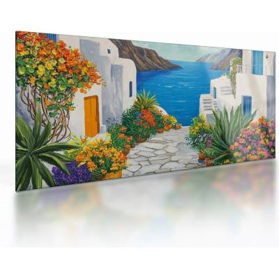 Sklenený obraz - Grécka ulička, jednodielne 100x50 cm na skle