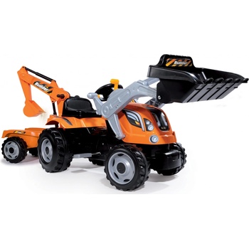 Smoby 710110 šliapací traktor Builder Max s bagrom a vozíkom oranžový