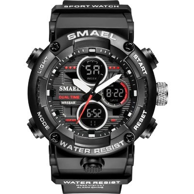 SMAEL Спортен мъжки часовник Smael G Sport, Хронограф, Двойно време, LED Подсветка, Черен / Сребрист (SMAEL-8038-BLACK-SILVER)