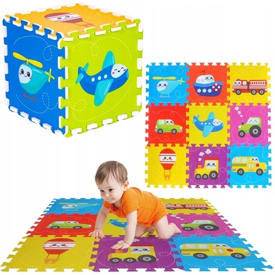 Iplay Pěnová podložka pro děti puzzle vozidla 9 prvků 86x86cm