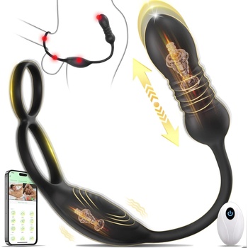 SuperLove Thrusting Prostate Massager & Vibrating Cock Ring with Remote & App Black