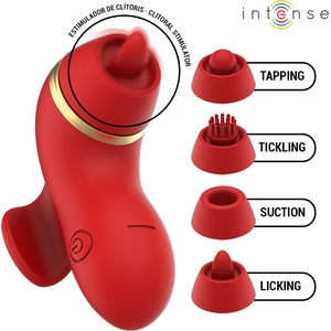 Intense Patty Stimulator with 4 Heads, Suction, Tapping, Tickling & Licking Red