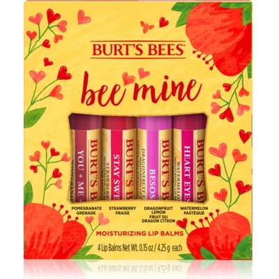 Burt's Bees Bee Mine балсам за устни в пчелен восък вкус Pomegranate, Strawberry, Dragonfruit Lemon, Watermelon 4x4.25 гр