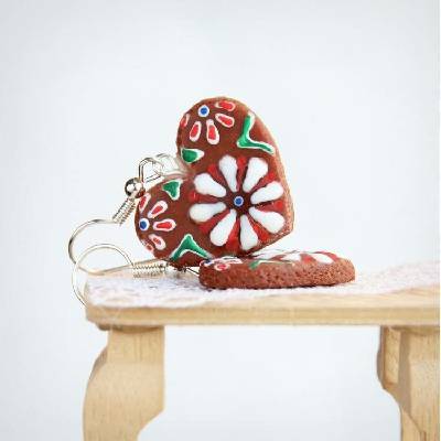 CircusMind sladké náušnice Fimo perníková srdíčka S3689