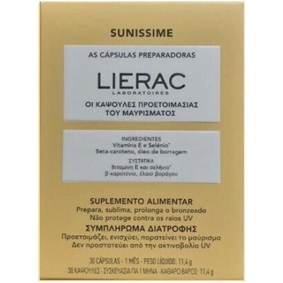 LIERAC Хранителна добавка Подготовка на кожата преди излагане на слънце , Lierac Sunissime Tanning Preparation Food Supplement with Vitamin E & Selenium 30 Capsules