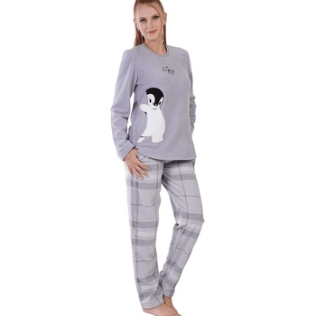 Image 1 of Дамска поларена пижама в сиво с пингвинче